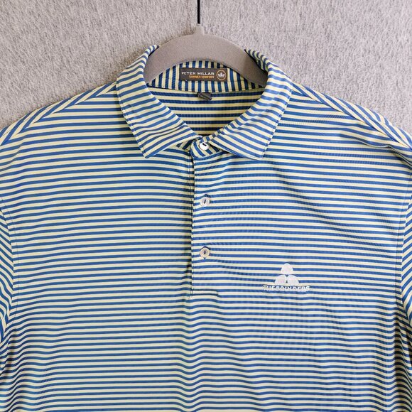 Peter Millar Shirt Mens M Blue Yellow Stripe Summer Comfort Golf The Boulders - Picture 1 of 11